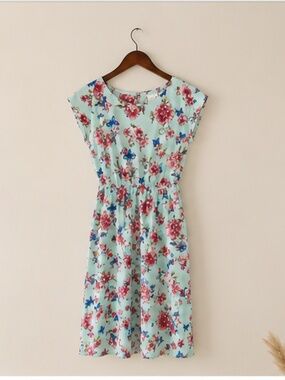 Twik Soft Turquoise Floral Dress • Romantic Spring Midi XS